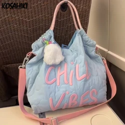 Japanese Chic Letter Embroidery Handbags High-capacity Grunge Vintage Tote Bags Women Casual All Match Shoulder Underarm Bag Y2k