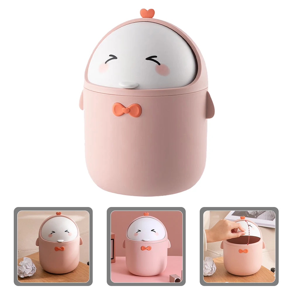 

Table Top Trash Can Mini Small Cartoon Garbage with Lid Wastebasket Pink Pp Office