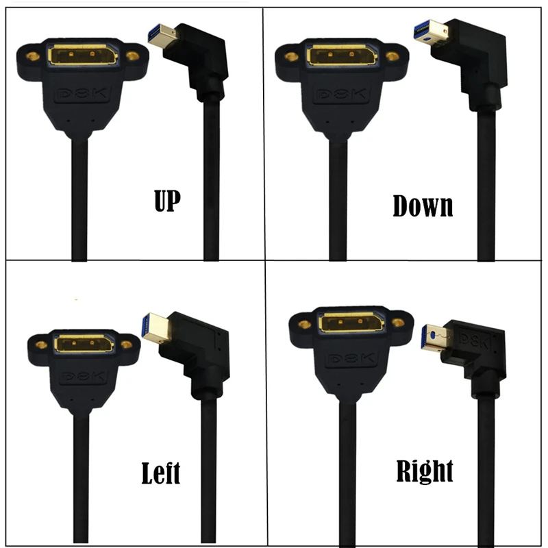 8K/60Hz, 4K/144Hz 90 Degree Mini DisplayPort Male Pair DP Female With Nut Cable, Used for Display Projectors, Laptops, Cameras