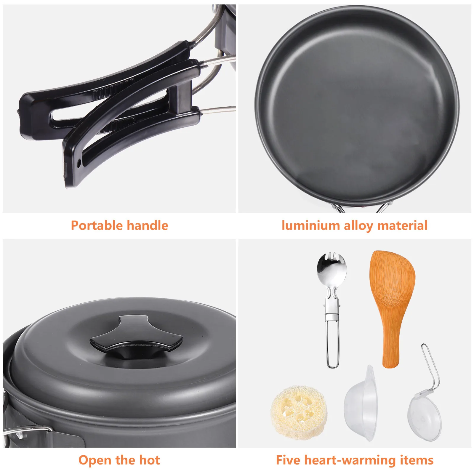 

Camping Pan Set Portable Cookware Cookwares Kitchen Accessories Outdoor Cooking Tools Hiking Gear Travel Equipment