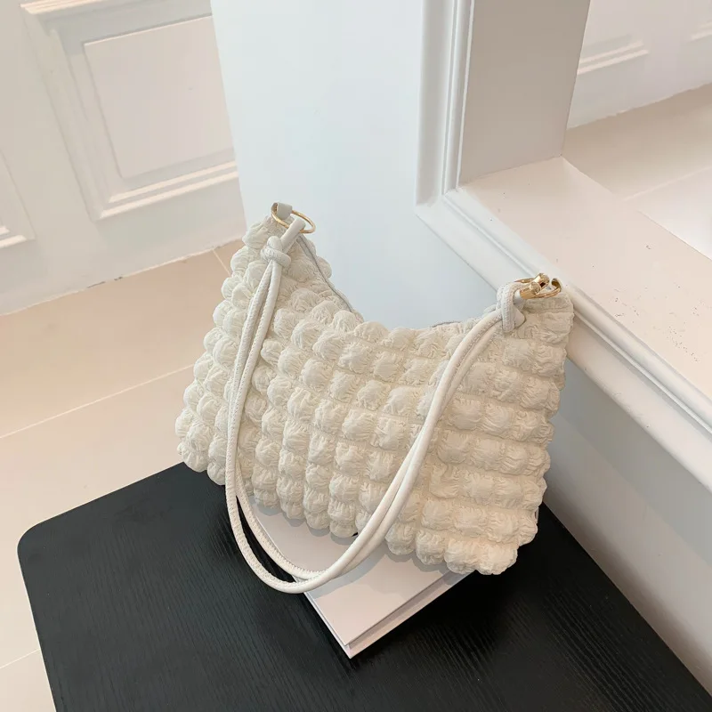 Women Simple Elegant Pleated Shoulder Bag 2023 Spring Summer New Underarm Crossbody Bag Small Square Bag for Women