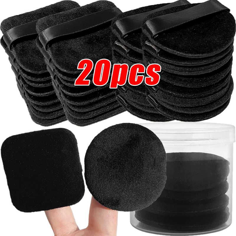 20pcs Loose Setting Powder Puffs with Box Black Velvet Cosmetic Puff BB Cream Foundation Powder Pad Makeup Tools Accessories