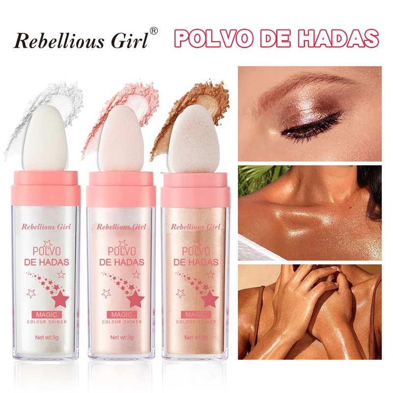 3Color Polvo De Hadas Fairy Dust Highlight Patting Shining Powder Full Body Silhouette and Collarbone Suitable for Face and Eyes