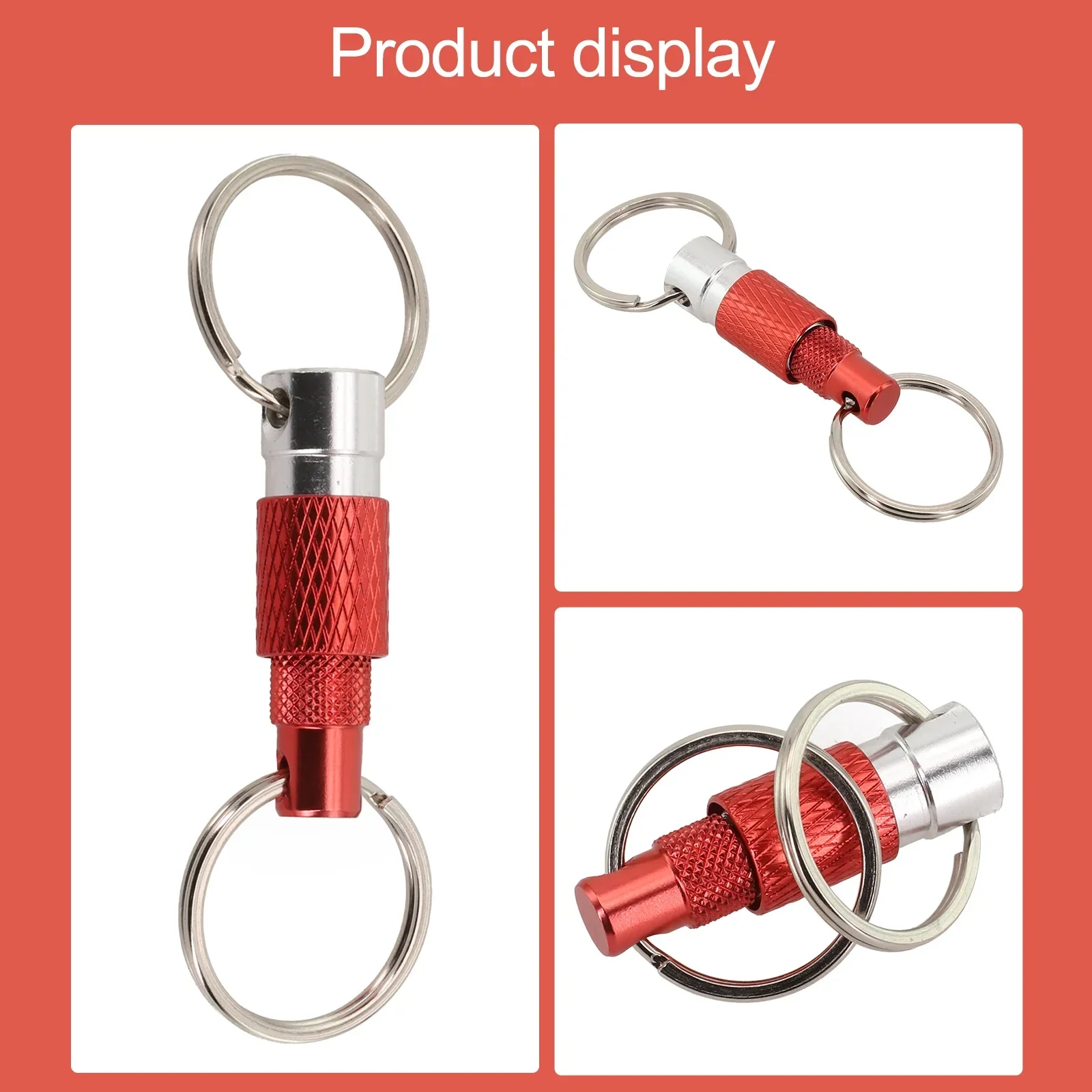 Porte-clés portable avec poignées, anneau en métal à dégagement rapide amovible, rotation à 360 °, outils à main pour touristes, 2 anneaux fendus, 1PC