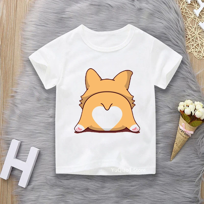 

New Cute Corgi Dog Print Funny Tshirt Children's Lovely Summer Top Boys Girls T-Shirts Kids Teens Student Camiseta Unisex Tee