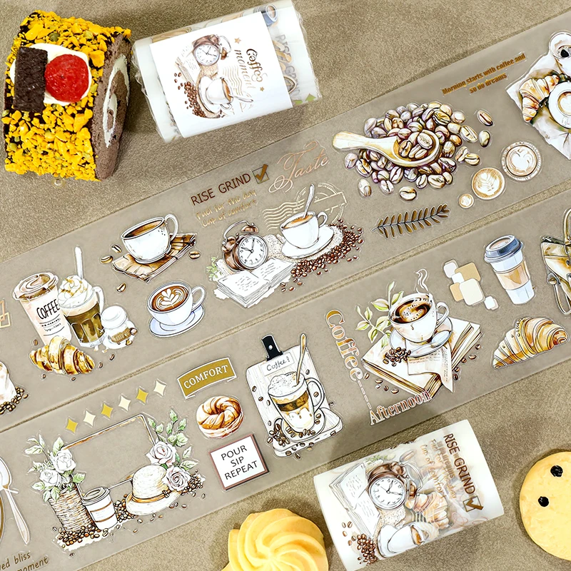 2m/Roll Pre-Cut Vintage Coffee Aesthetic PET Washi Tape Baker Masking Tape Decorative Adhesive Stickers For PlannerScrapbooking