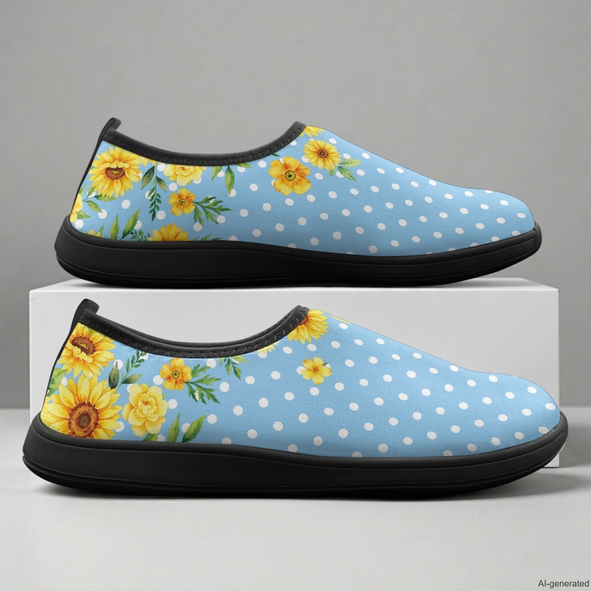 XIXIRIMIDO Blue Sneakers Slip-on Wide-toed Shoes Female Sneakers Nursing Sneakers for Woman House Shoes Casual Shoes Sunflower