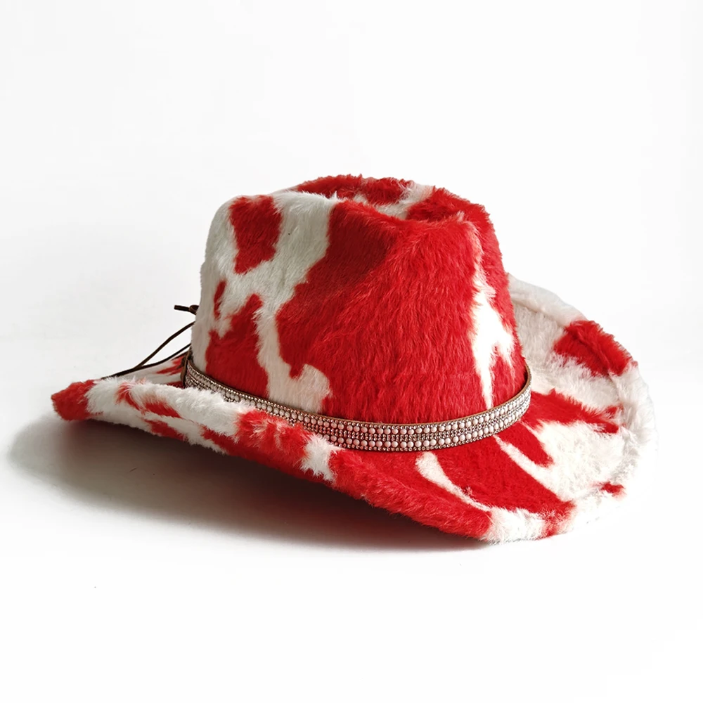 Chapeau de cowboy occidental Y2K, chapeau de fête à imprimé léopard moelleux, motif vache, sombrero occidental vintage, accessoires de photographie