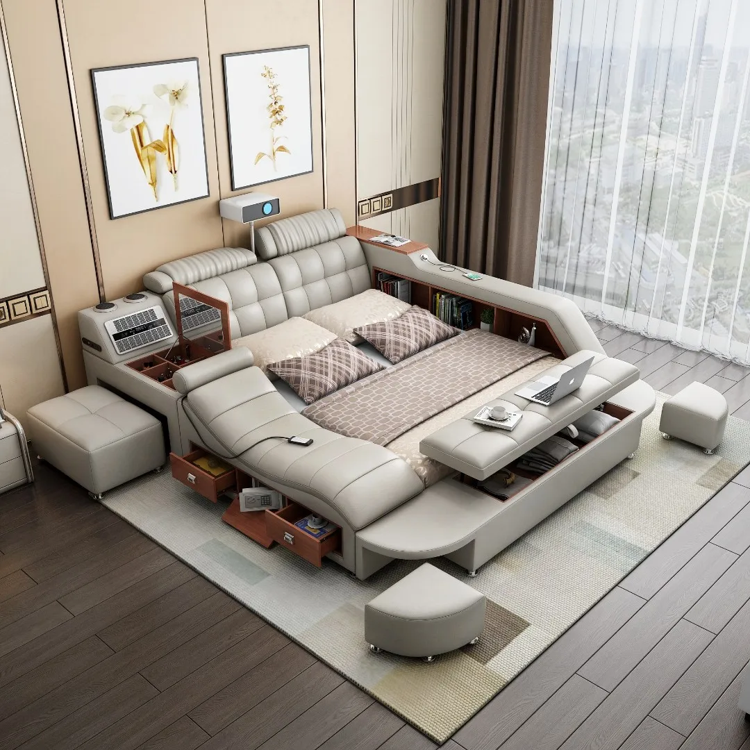Factory Direct 2026: Cama de cuero alta gama, tatami doble para dormitorio y boda con masaje