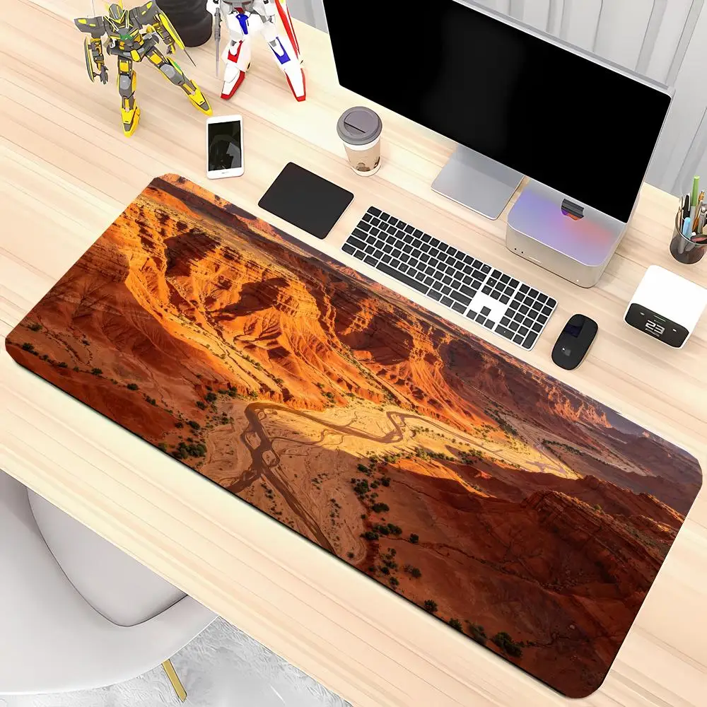Warm wilderness winding river mousepad aerial desert landscape art mat for study desktop