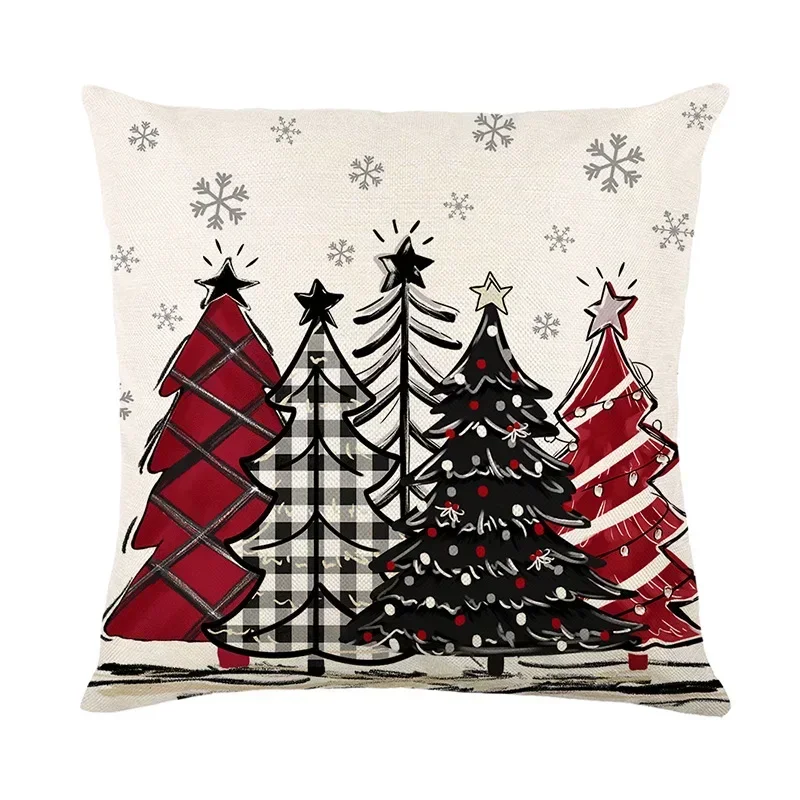 New Home Cushion Covers Christmas Pillow Covers Linen Christmas Tree Printing  Living Room Sand Hair Cushion Cover Home