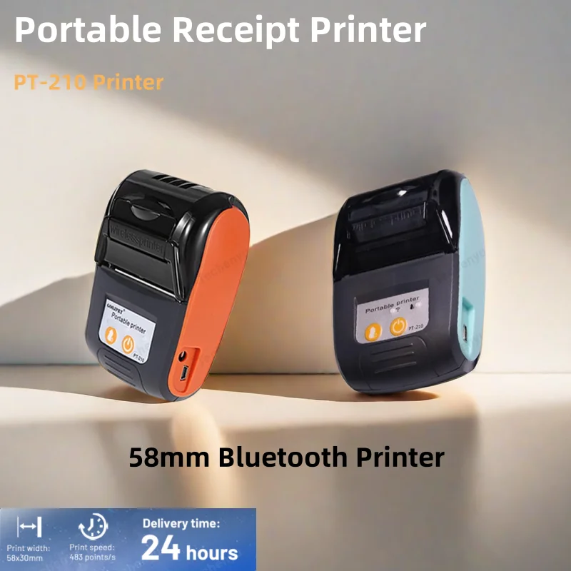 PT210 Portable 2 Inch Mini Thermal Receipt Printer Wireless Bluetooth Pocket 58mm Bill Printer For Mobile Android IOS Windows