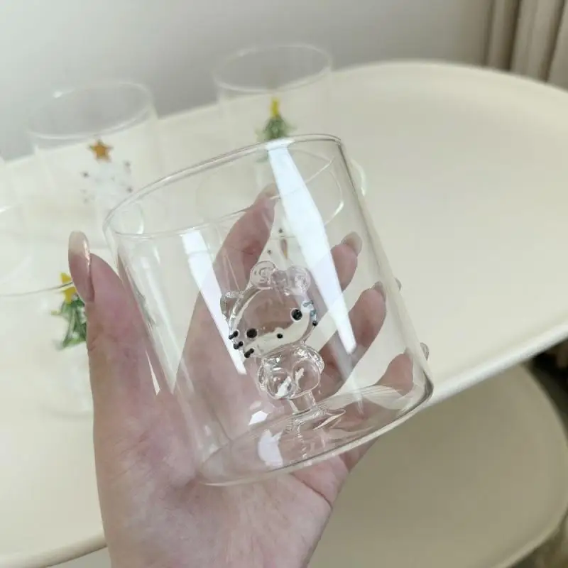 Kawaii Sanrio Anime Transparent Glass Cup Cute Hello Kitty Cartoon Ins Sweet Brushing Cup Coffee Cup Birthday Present Girl Gift