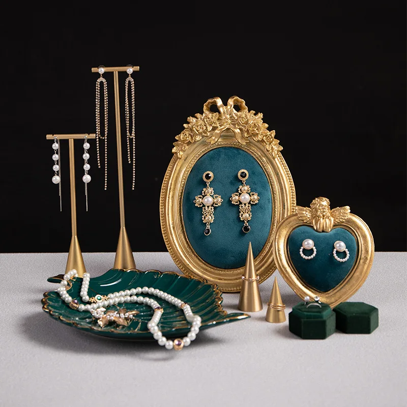 Jewelry display green earrings frame vertical receive earring rack shelf tray jewelry display props