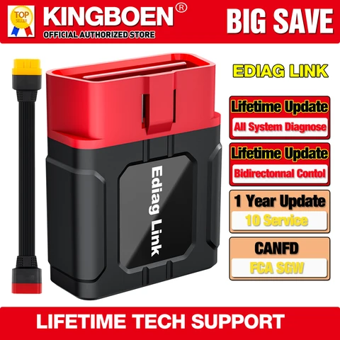 [Пожизненные бесплатные обновления] Диагностический сканер KINGBOLEN EDIAG LINK OBD2 для всех систем автомобиля, двунаправленный, 10 сервисных функций, FCA CANFD