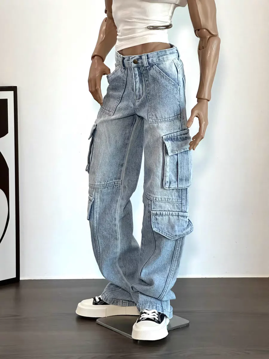 

Одежда для куклы BJD, подходящая для ID75 77, размер дяди, новые голубые джинсовые рабочие брюки с накладными карманами, брюки