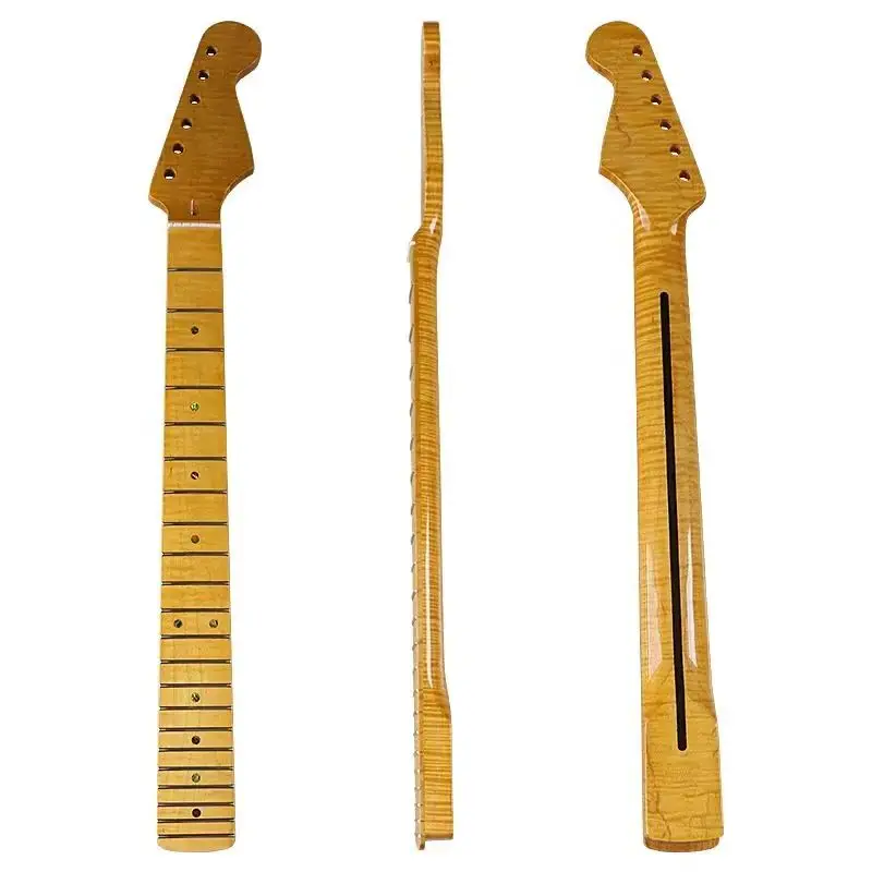

22-fret tiger-patterned neck, natural bright gloss electric guitar neck and headstock, 6-string, with maple fingerboard and pear