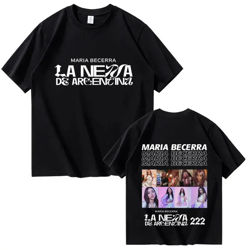Cantante María Becerra La Nena Harajuku estampado de doble cara para hombres y mujeres 2025 verano puro algodón 100% Camiseta estampada
