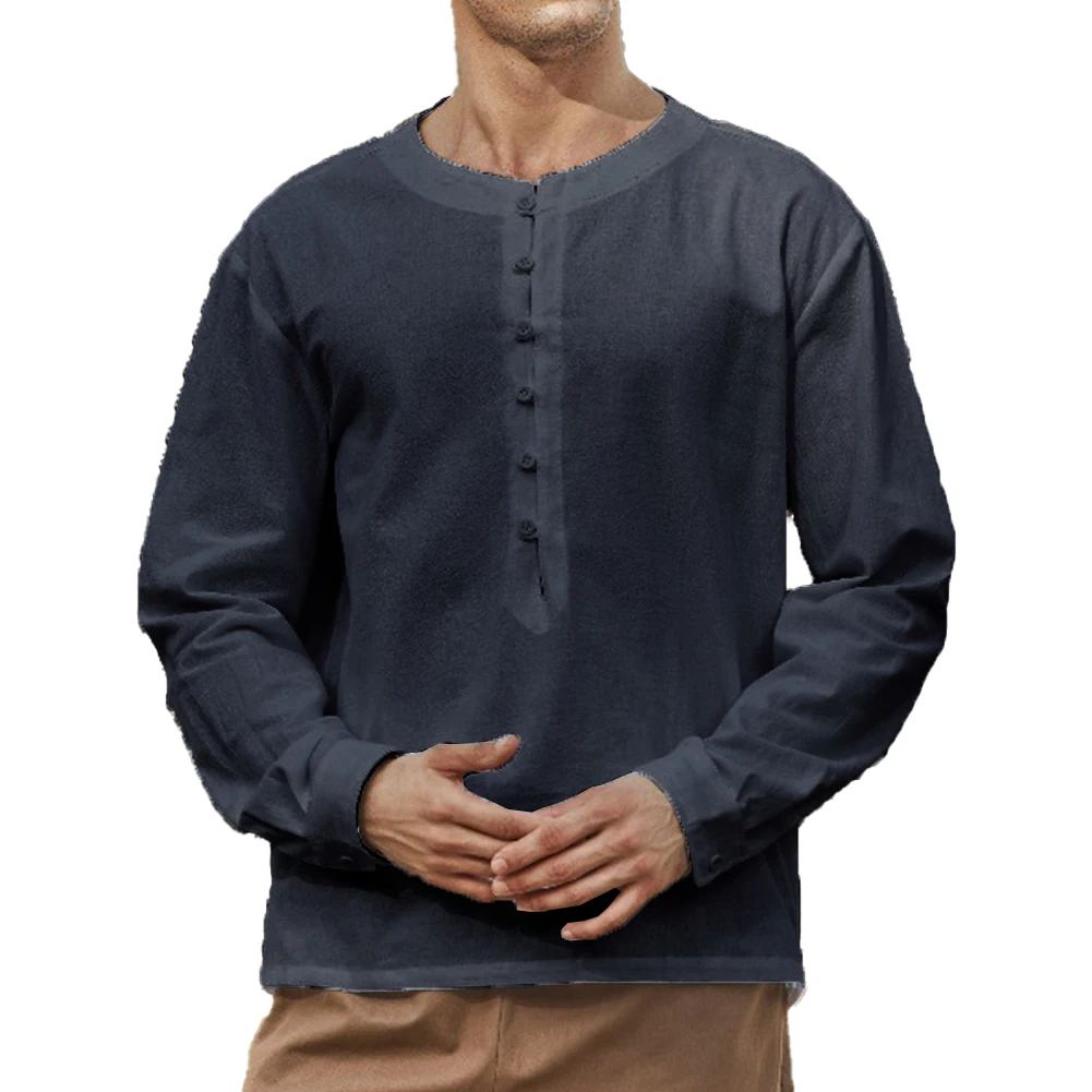 Autumn Casual Holiday Spring Men Shirt Button Top Solid Solid Color Stand Stand Collar Blouse Button Top Collar
