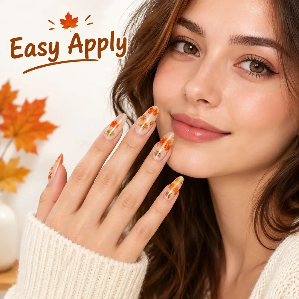 12 Stück 5D-geprägte, elegante Nagelaufkleber, Herbst-Eichhörnchen, Kaninchen, Ahornblatt, Goldfolien-Abziehbilder, Nagelaufkleber-Set – Detail 2
