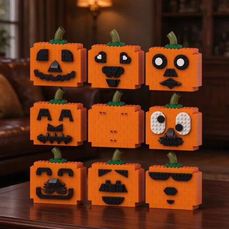 MOC Building Blocks Festive Root Vegetable Removable Face Parts Orange Autumn Colors DIY Brick Kit Desktop Scene Ornament