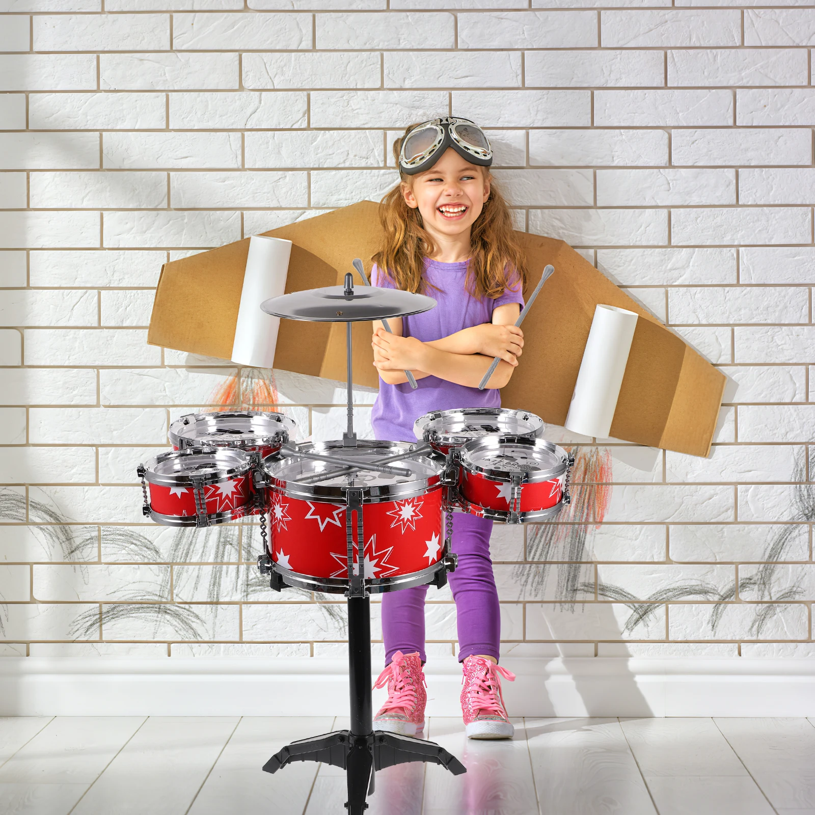 Drum Set Instruments for Kids Children Percussion Toys Children’s Childrens Musical with Chair Toddlers