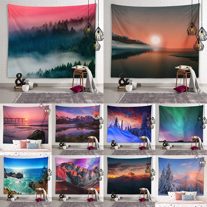 

Snow Mountain Aurora Landscape Wall Decor Tapestry Home Living Room Tapestry