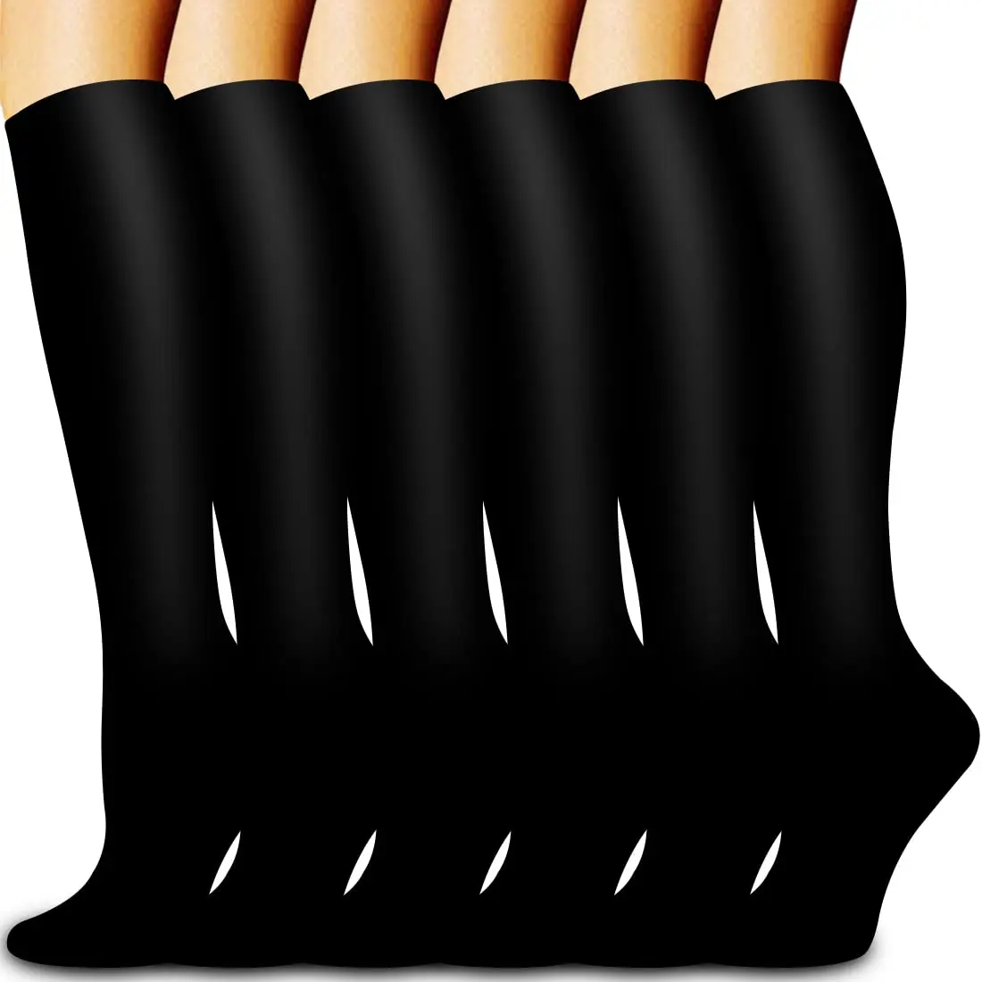 

TANABATA 6 Pairs/Pack Black Medical Compression Socks Set Women Men Nylon Stocking Nurse Prevent Varicose Veins XXL Plus Size