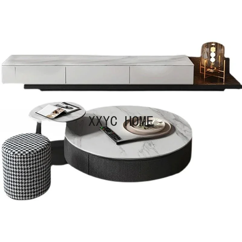 

Italian White Tv Cabinet Living Room Size Round Low Coffee Table Sofa Side Table Combination Small Apartment Floor Locker