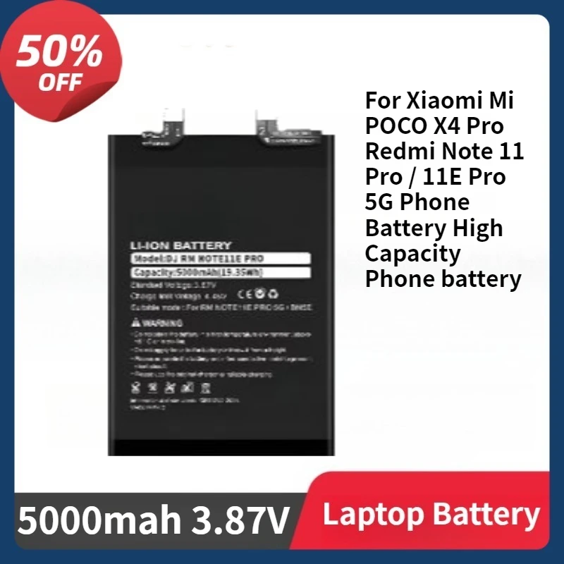 

BN5E Battery For Xiaomi Mi POCO X4 Pro Redmi Note 11 Pro / 11E Pro 5G PhoneBattery 5000mAh High Capacity Phone battery