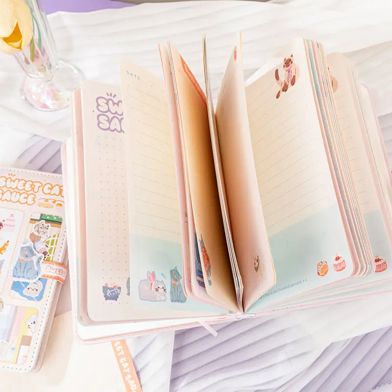 Cute Sweet Cat Notebook Color Inside Pages Girl Heart DIY Handbook Diary Magnetic Notebook Dialy Record Book Birthday Gifts