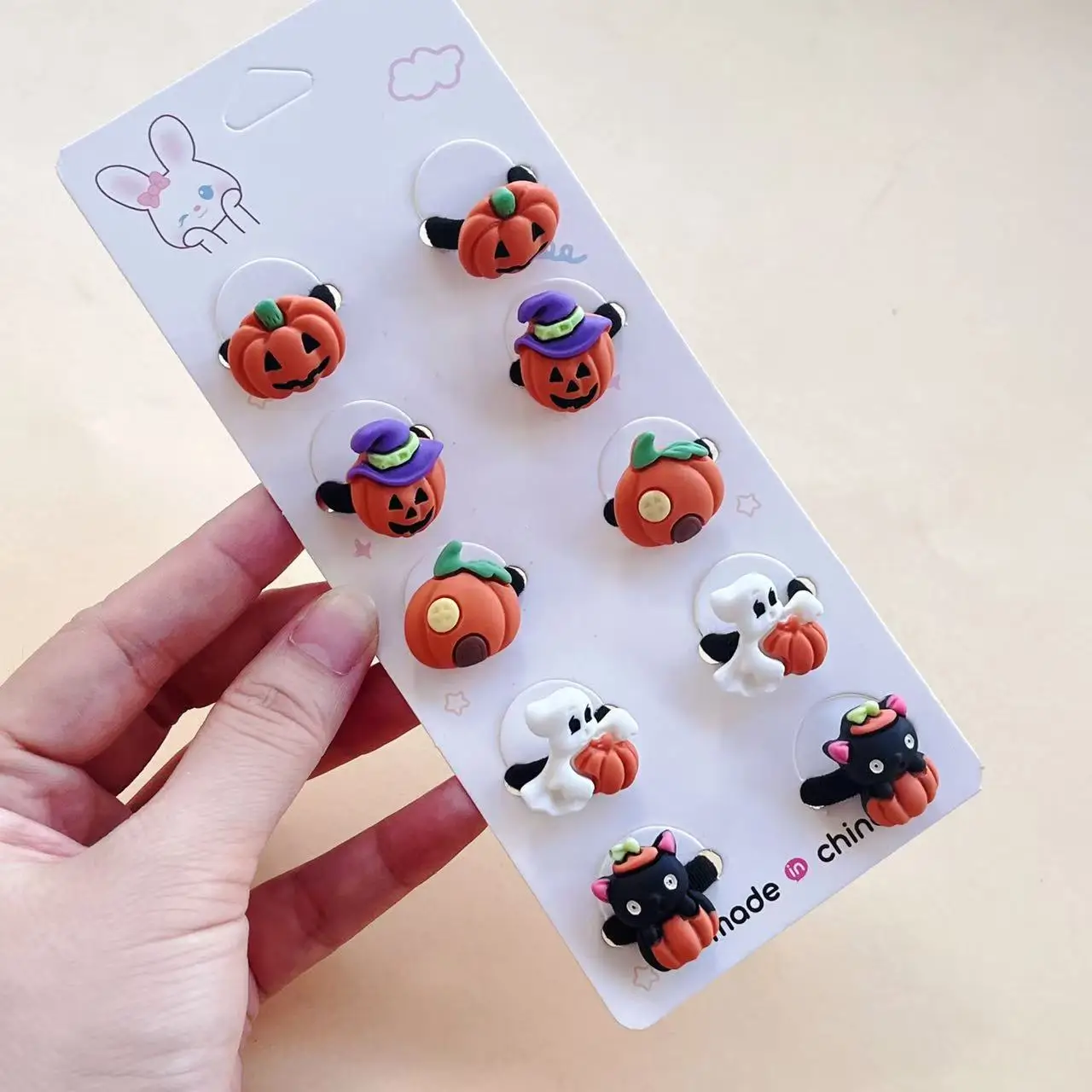10PCS Halloween Cartoon Kids Hair Ties Pumpkin Ghost Elastic Hair Bands Baby Girls Holiday Party Ponytail Hair Decor