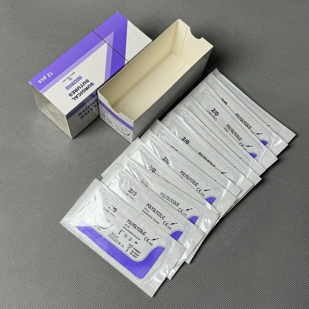 12 pcs Absorbable Suture Thread Special For Pet 90cm PGA Sutures With Needle Polyglycolic Acid Sterile Animal Use