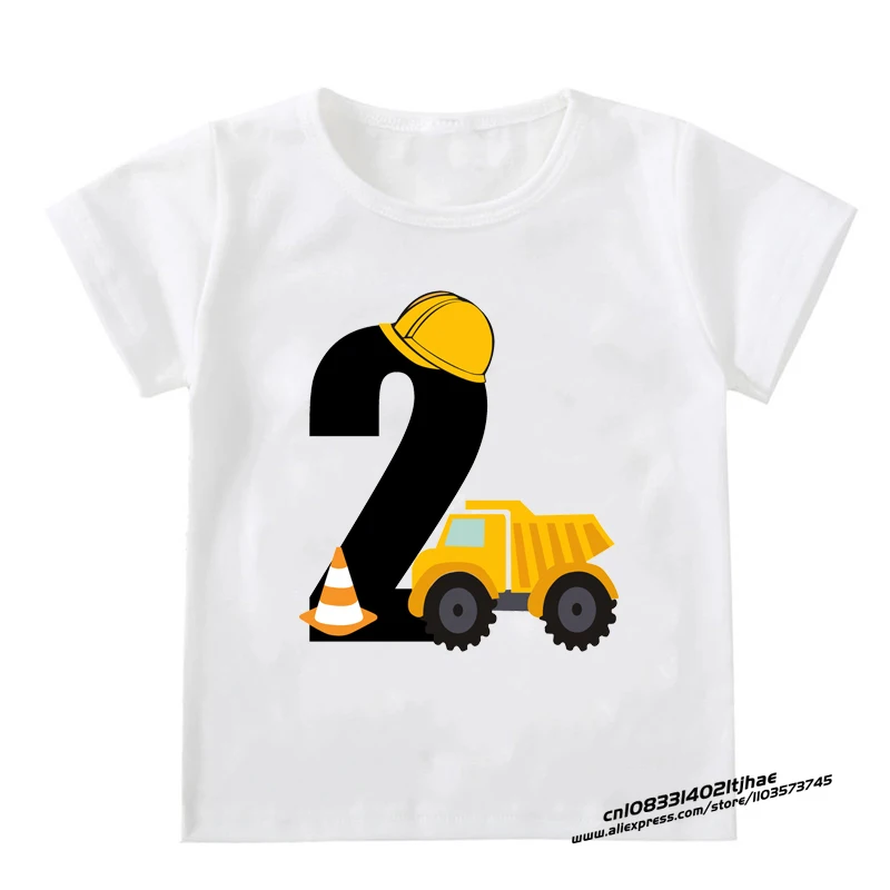 Kids Boys T-shirts Baby Short Sleeve Excavator Tops Children Fashion Tshirt 1 2 3 4 5 Years Boy Construction Birthday Shirts