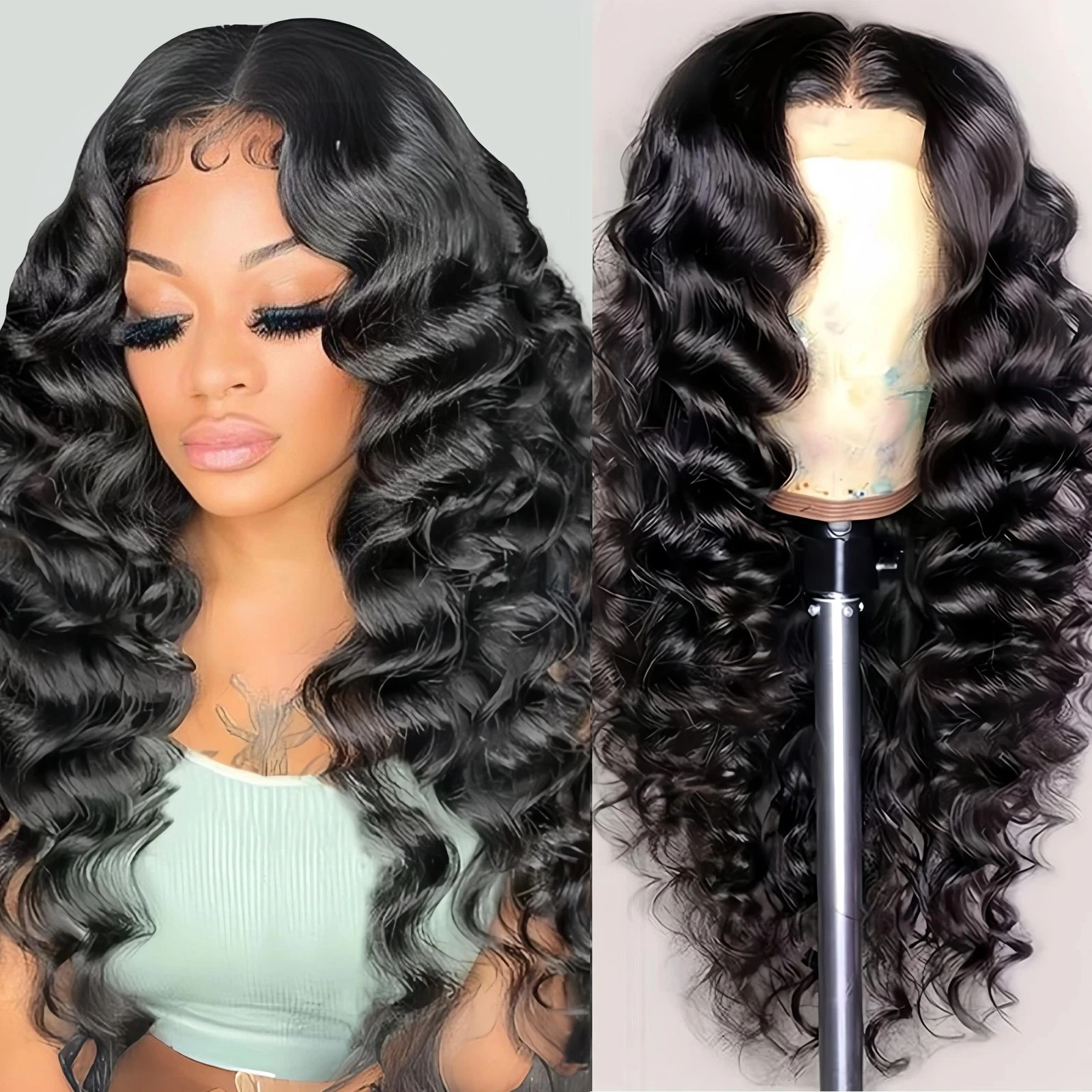 250% Density 5x5 Gluess Wig 13x4 13x6 HD Transparent Lace Frontal Lace Preplucked Natural Black Deep Wave Frontal Human Hair Wig