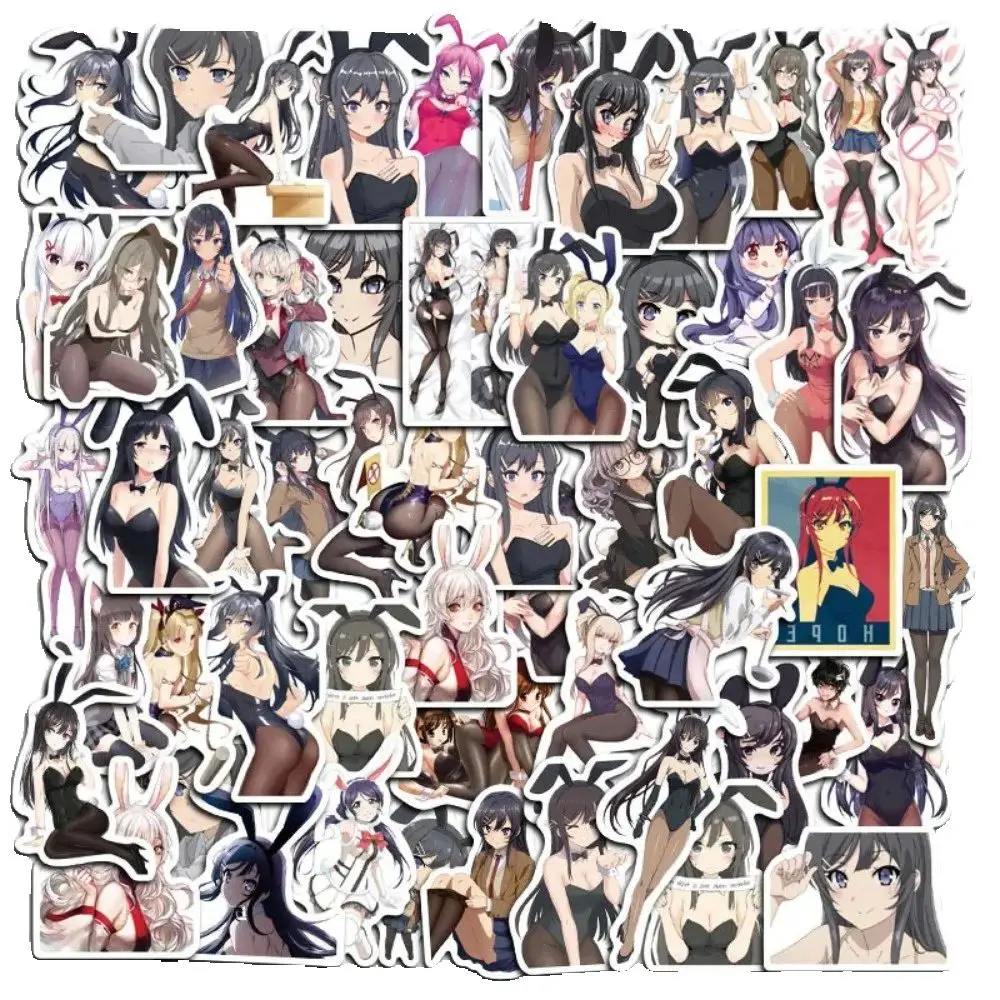 50 Uds anime lindo personaje conejo chica senpai pegatina portátil impermeable graffiti decoración