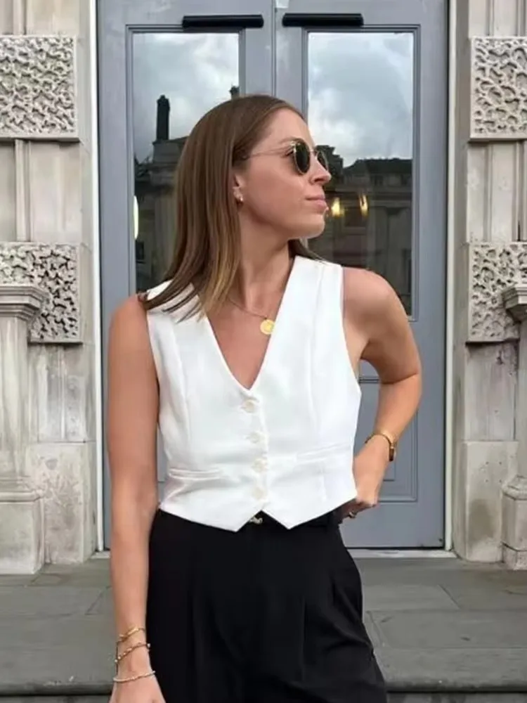 

HH женский модный жилет на пуговицах спереди, укороченный жилет, винтажные жилеты без рукавов с v-образным вырезом, женская верхняя одежда, шикарные топы