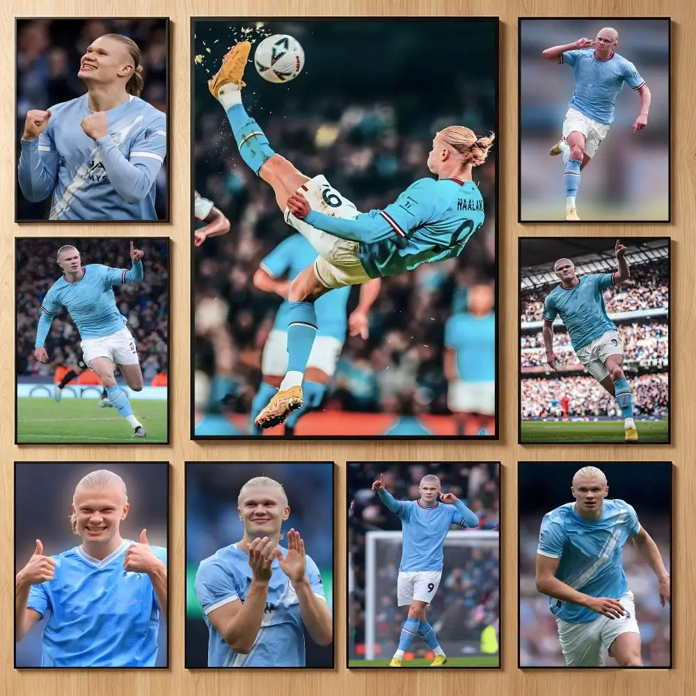 Dynamic Sports Athlete E-Erling Haaland Poster Classic Self-Adhesive PP Wall Sticker for Living Room Bar Decor Gift