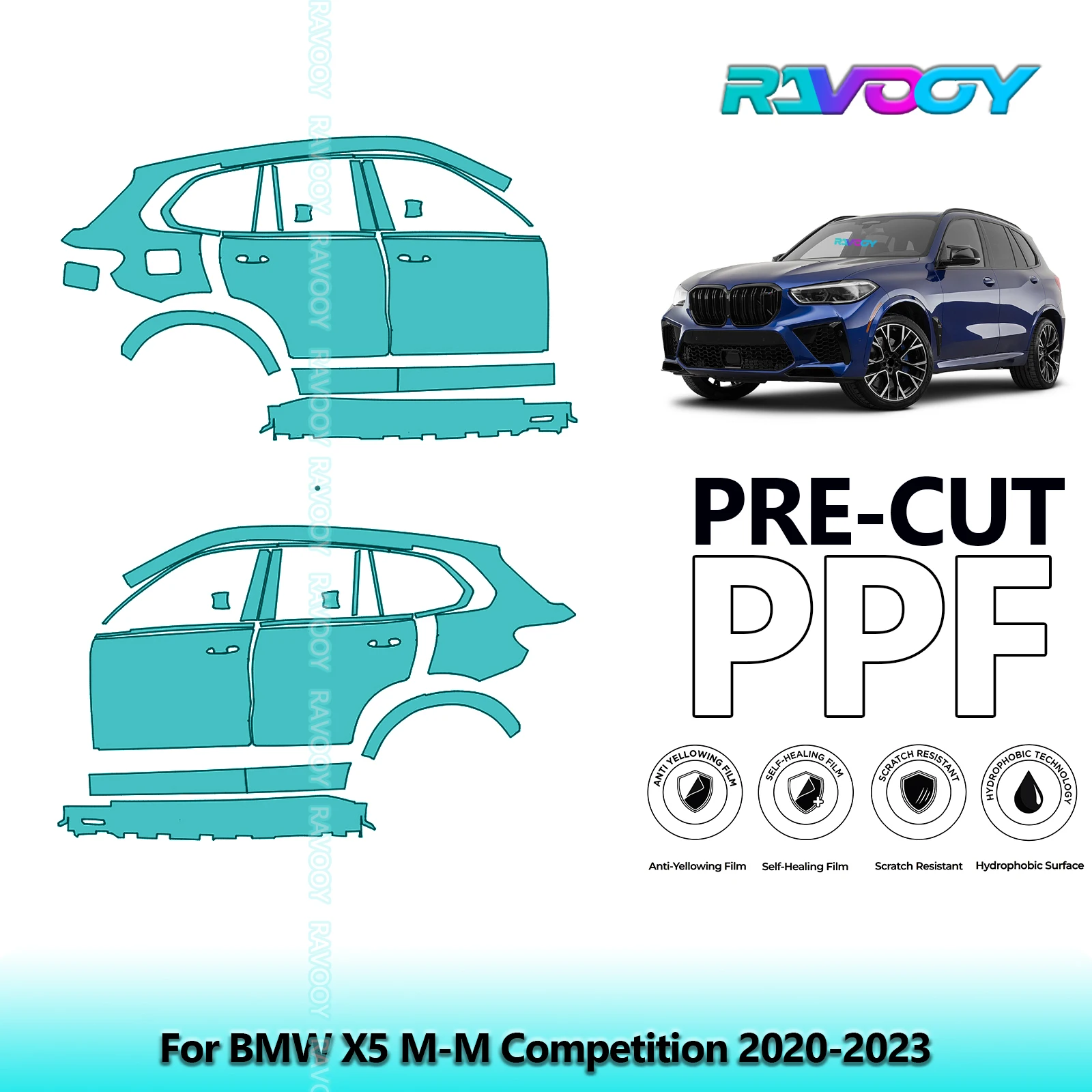 

For BMW X5 M-M Competition 2020-2023 8.5mil Clear Matte Pre-Cut PPF Door & A/B Pillar Kit TPU Paint Protection Film Set