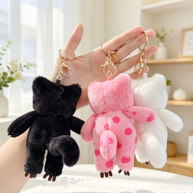 Kawaii Pink Cat Plush Keychain Cute Cat Plush Pendant Soft Animal Keyring Car Key Buckle Accessories Women Bag Hanging Gift