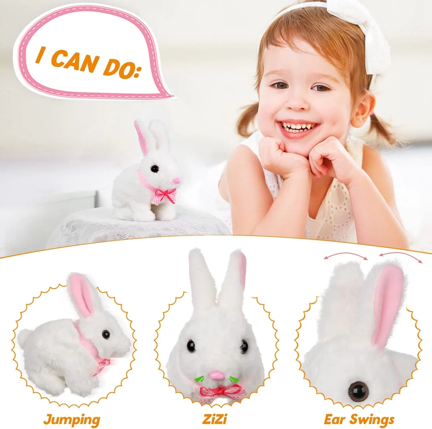 Electronic Plush Rabbit Toy Robot Bunny Walking Jumping Running Animal Shake Ears Cute Electric Pet for Kids Birthday Gifts