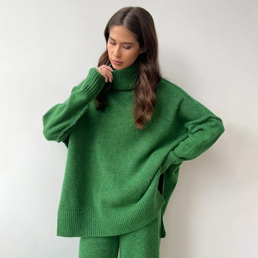 2022 coltrui set dames Europese, Amerikaanse herfst en winter nieuwe losse casual luie verdikte gebreide broek set