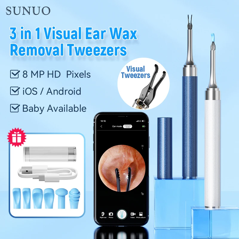 Ear Cleaner With Camera Smart Visual Ear Wax Removal Sticks 1920P Endoscope Tweezer Earpick Mini Camera Otoscope for Health Care