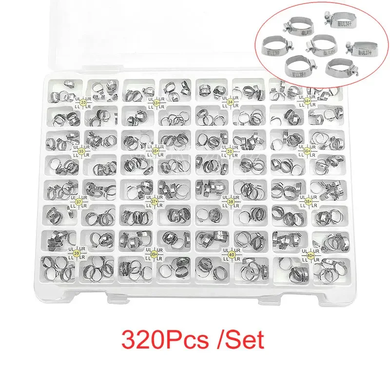 320Pcs/Kit Dental Orthodontic Molar Plain Bands Roth/MBT 022 Bands & Buccal Tubes U2/L1 Tube #33-#40