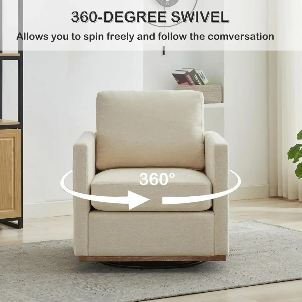 360 Degree Square Swivel Chair for Living Room, Mid Century Modern Upholstered Swivel Barrel Chair,Comfy Sofa Armchairs