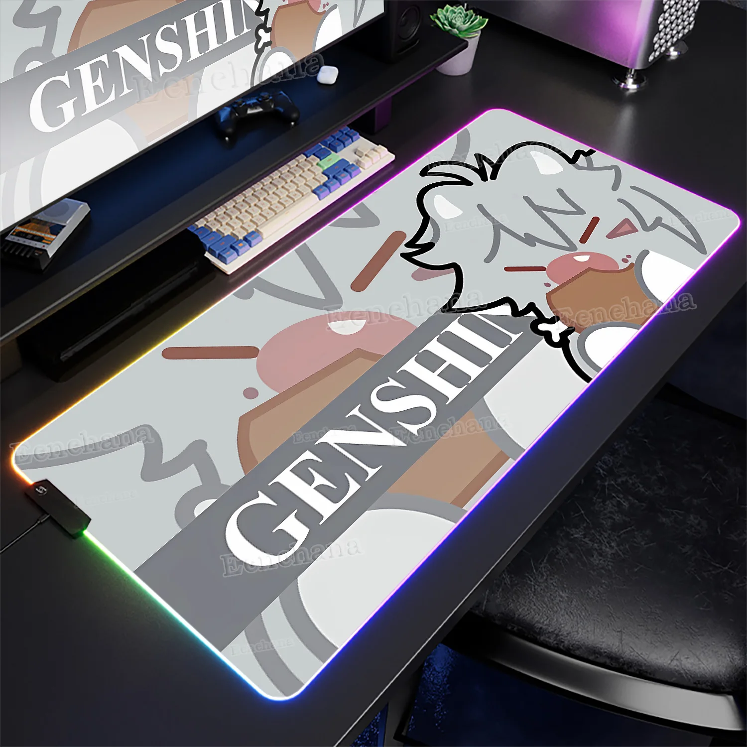 

RGB Genshin Impact Large Mouse Pad Anime Games LED Keyboard Laptop Kawaii Gamer Office DeskMat Backlight PC Gaming Accessories