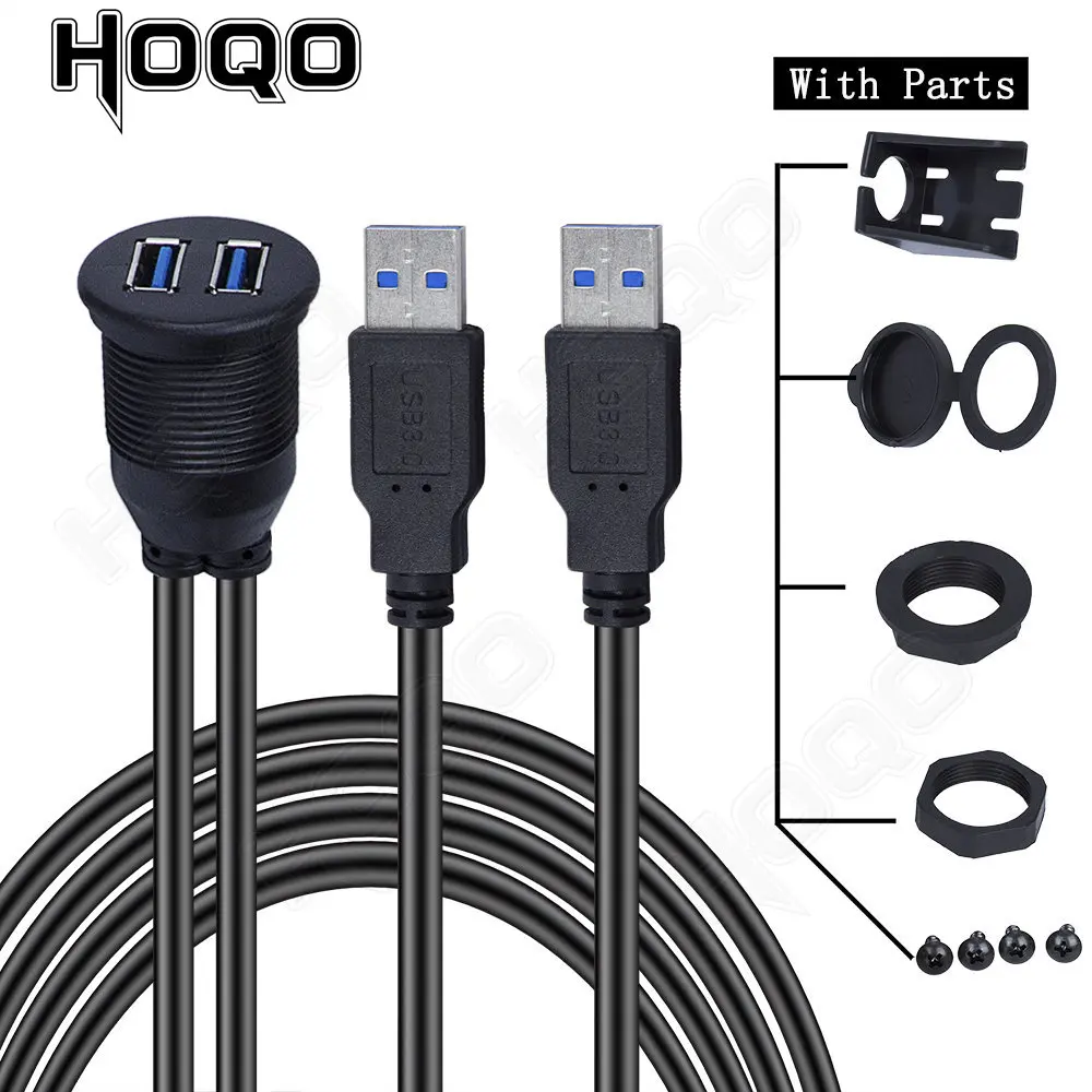 

Dual USB3.0 Dash Panel Mount Cable, Male to Female Extension Code For Car\Boat\Motorcycle, USB 3.0 Panel Flush Mount Cable 1m 2m