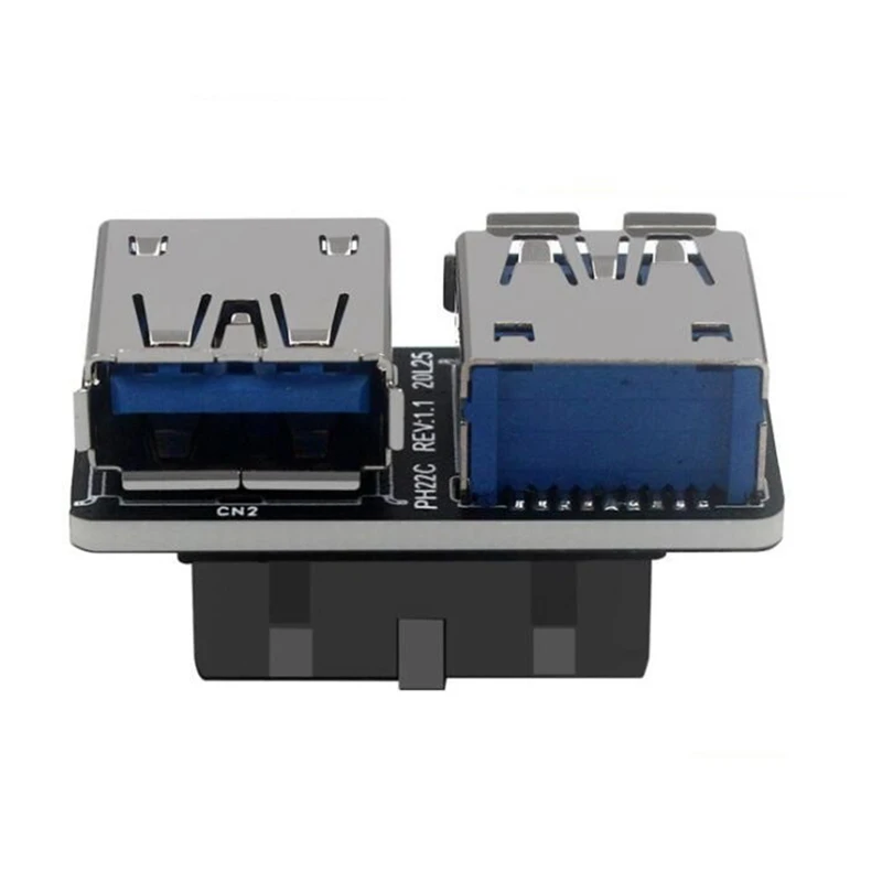 Conector fêmea USB A para Desktop Motherboard, Adaptador de 20Pin para Dual USB 3.0, Cabeçalho para 2 portas, 19 Pin 20P