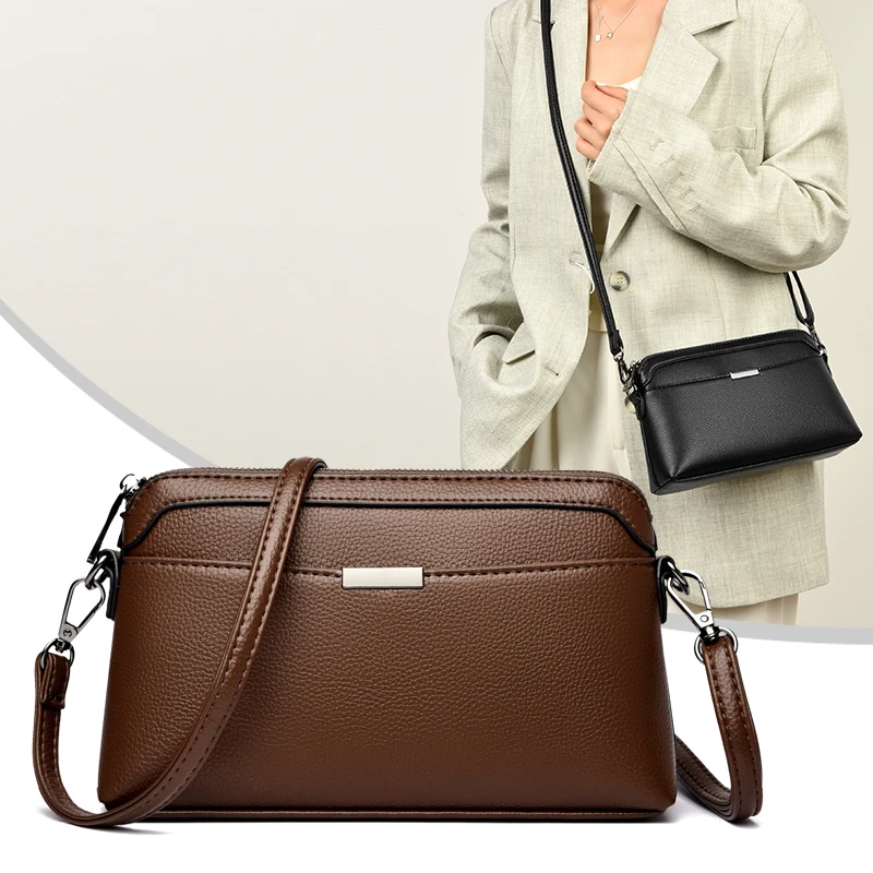 New Fashion Solid Color Leather Shoulder Bag Women Lightweight Crossbody Purse with Front Pocket Ladies Daily Commuter Work Tote