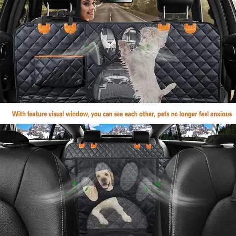 Dog Car Seat Cover for Back Seat, 100% Waterproof Dog Car Hammock with Visual Mesh Window and Side Zipper Car Seat & Door Protec 10 best sales pet car seat cover - №10